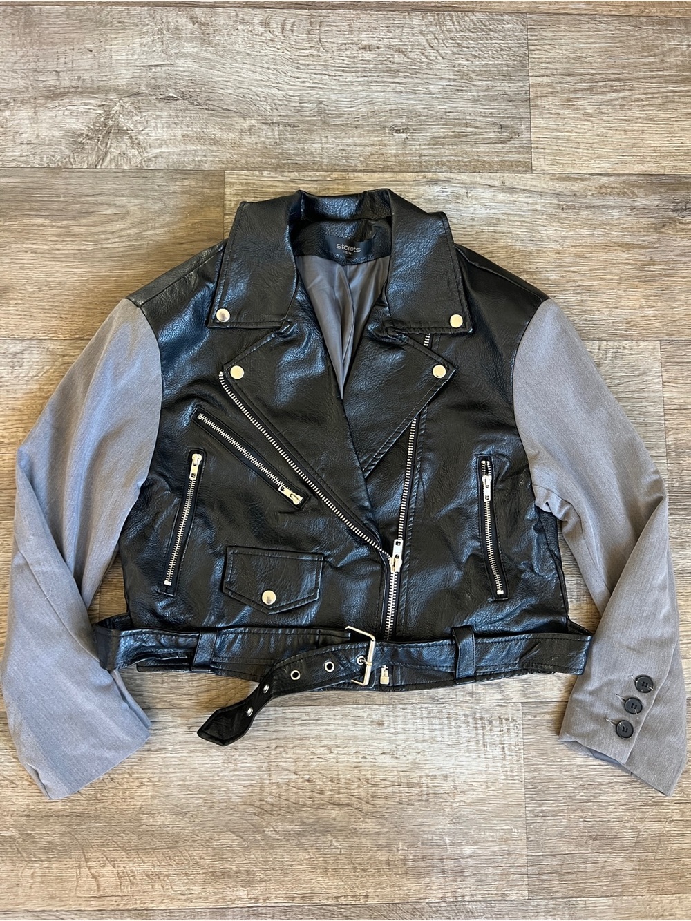 Storets Black and Grey Vegan Leather Jacket